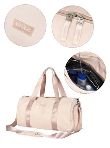 Letter Patch Decor Large Capacity Duffel Bag - Pink - View 8