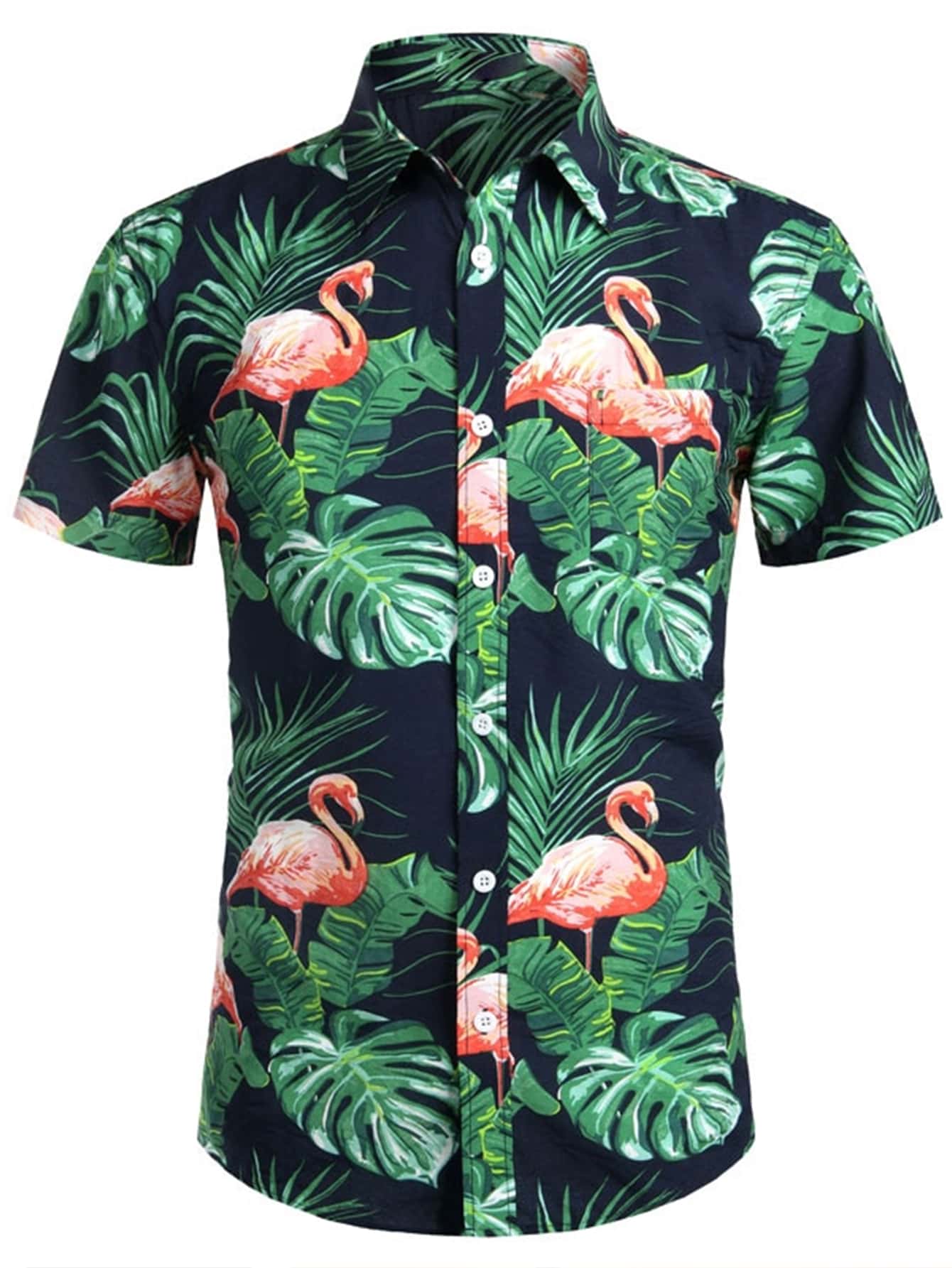 Men Flamingo & Tropical Print Shirt - Multicolor - View 1