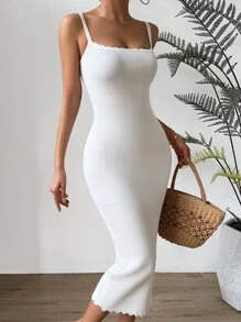 Chiquease 螺紋針織吊帶毛衣洋裝 - 白色 - 查看 1