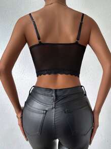 SHEIN Unity Lace Bustier Adjustable Strap Cami Top - Black - View 2