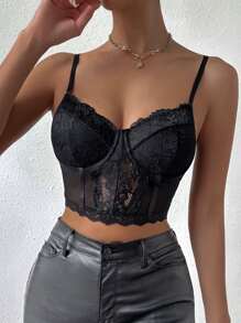 SHEIN Unity Lace Bustier Adjustable Strap Cami Top - Black - View 4