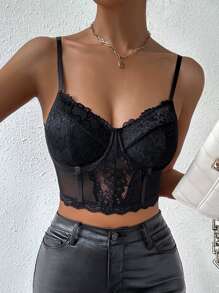 SHEIN Unity Lace Bustier Adjustable Strap Cami Top - Black - View 5