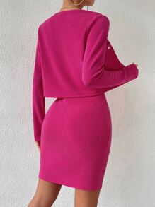 SHEIN Privé 素色吊帶緊身洋裝和前紐扣夾克 - 玫紅色 - 查看 2