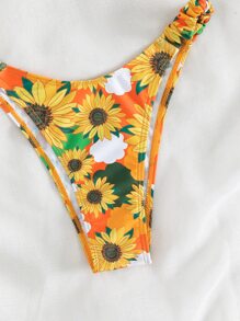 Conjunto de bikini de verano con estampado floral y fruncido para la playa - Multicolor - Ver 3