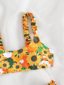 Conjunto de bikini de verano con estampado floral y fruncido para la playa - Multicolor - Ver 6
