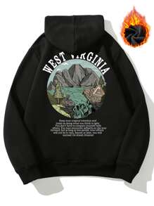 Manfinity Hypemode Áo nỉ có mũ trùm đầu in khẩu hiệu leo núi thường ngày cho nam, Thu/Đông - màu đen - Xem 1