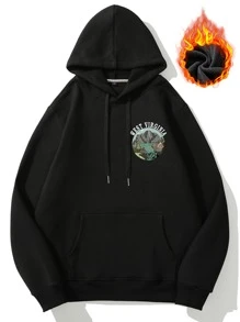 Manfinity Hypemode Áo nỉ có mũ trùm đầu in khẩu hiệu leo núi thường ngày cho nam, Thu/Đông - màu đen - Xem 2