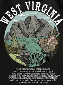 Manfinity Hypemode Áo nỉ có mũ trùm đầu in khẩu hiệu leo núi thường ngày cho nam, Thu/Đông - màu đen - Xem 8