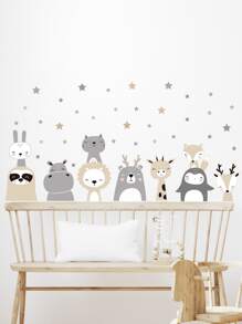 1 件卡通狮子兔子墙贴，家居装饰动物星星墙纸，儿童房婴儿房卧室壁画可爱贴花，贴纸，墙贴花，家居装饰乙烯基贴花，春季装饰品让您的家焕然一新，Rama 装饰贴纸 - 彩色 - 查看 1