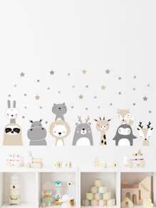 1 件卡通狮子兔子墙贴，家居装饰动物星星墙纸，儿童房婴儿房卧室壁画可爱贴花，贴纸，墙贴花，家居装饰乙烯基贴花，春季装饰品让您的家焕然一新，Rama 装饰贴纸 - 彩色 - 查看 4