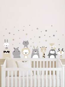 1 件卡通狮子兔子墙贴，家居装饰动物星星墙纸，儿童房婴儿房卧室壁画可爱贴花，贴纸，墙贴花，家居装饰乙烯基贴花，春季装饰品让您的家焕然一新，Rama 装饰贴纸 - 彩色 - 查看 5