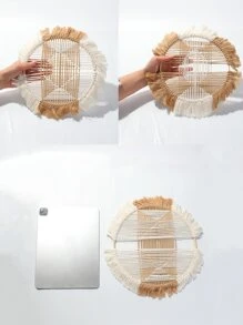 3 件波西米亚风格壁篮装饰藤条壁挂装饰扁平圆形挂毯编织挂毯壁艺编织圆形壁饰篮适用于家庭卧室客厅装饰、家居装饰、房间装饰、墙面装饰 - 彩色 - 查看 5