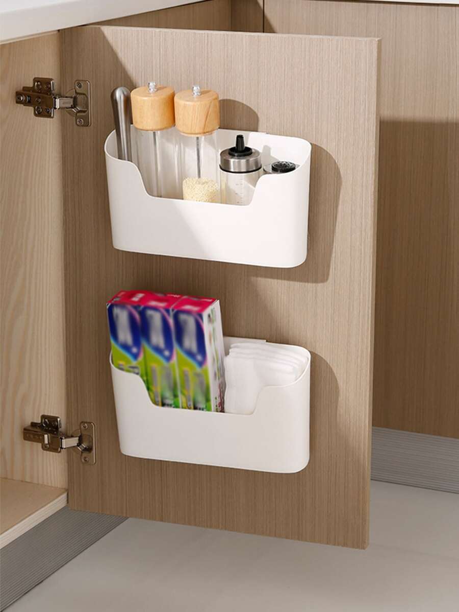 1pc Wall Mounted Storage Box,Minimalist Plain Storage Rack For Home - White - View 1