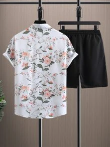 Manfinity RSRT Men Floral Print Shirt & Drawstring Waist Shorts - Black and White - View 2