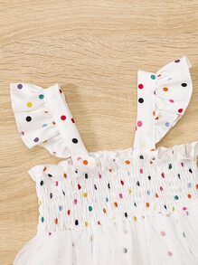 Bebé Vestido de tirantes de lunares ribete con fruncido bajo con malla con diadema - Blanco - Ver 4