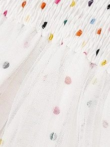 Bebé Vestido de tirantes de lunares ribete con fruncido bajo con malla con diadema - Blanco - Ver 5