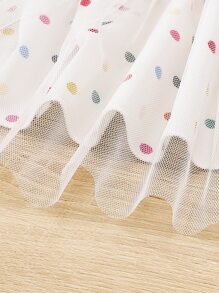 Bebé Vestido de tirantes de lunares ribete con fruncido bajo con malla con diadema - Blanco - Ver 6
