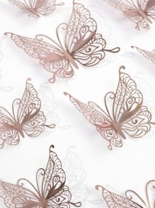 12 piezas de pegatinas de pared de papel de mariposas huecas en 3D y láser holográficas para decoración, decoración de pared de mariposas 3D autoadhesivas creativas para el hogar, lindas pegatinas de mariposas brillantes para adornar pasteles, suministros para fiestas, diseño creativo de pegatinas de mariposas para vacaciones y fiestas, decoración hogareña romántica especial para embellecer y aumentar la felicidad, pegatinas de arte de pared para bodas y fiestas, decoración de oficinas, escuelas y regalos para aniversarios, San Valentín, Navidad y otras festividades - Oro rosa - Ver 1