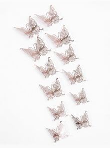 12 piezas de pegatinas de pared de papel de mariposas huecas en 3D y láser holográficas para decoración, decoración de pared de mariposas 3D autoadhesivas creativas para el hogar, lindas pegatinas de mariposas brillantes para adornar pasteles, suministros para fiestas, diseño creativo de pegatinas de mariposas para vacaciones y fiestas, decoración hogareña romántica especial para embellecer y aumentar la felicidad, pegatinas de arte de pared para bodas y fiestas, decoración de oficinas, escuelas y regalos para aniversarios, San Valentín, Navidad y otras festividades - Oro rosa - Ver 2