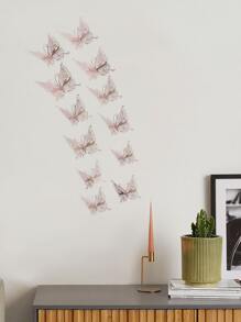 12 piezas de pegatinas de pared de papel de mariposas huecas en 3D y láser holográficas para decoración, decoración de pared de mariposas 3D autoadhesivas creativas para el hogar, lindas pegatinas de mariposas brillantes para adornar pasteles, suministros para fiestas, diseño creativo de pegatinas de mariposas para vacaciones y fiestas, decoración hogareña romántica especial para embellecer y aumentar la felicidad, pegatinas de arte de pared para bodas y fiestas, decoración de oficinas, escuelas y regalos para aniversarios, San Valentín, Navidad y otras festividades - Oro rosa - Ver 3