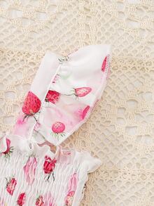 Baby Girl Casual Strawberry Print Dress, Summer - White - View 5