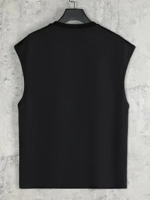 Manfinity 男士標語圖案背心上衣 - 黑色 - 查看 2