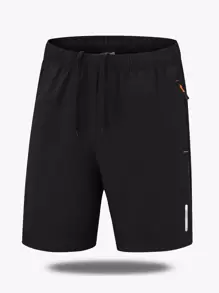 Men Drawstring Waist Shorts - Black - View 1