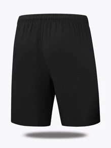 Men Drawstring Waist Shorts - Black - View 2