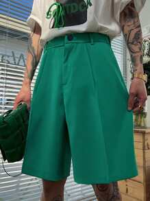 Manfinity Men Slant Pocket Bermuda Shorts - Green - View 1