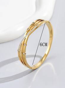 歐美風白色琺瑯套裝水鑽輕奢時尚女士不銹鋼手鍊適合日常佩戴 - 金黃色 - 查看 3