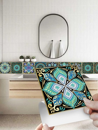 10st/set Mandala Kristallhård film kakel Väggdekaler, Kök Badrum Garderob Dekoration Konst väggmålning Vattentät PVC Väggdekal, Renovering Stickers Peel Wall Panels, Tapeter, Tapeter, Vårdekoration Föremål Uppdatera ditt hem, Rama Decoration Stickers