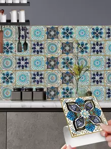 10入組曼陀羅圖案啞光瓷磚地板貼紙 - 彩色 - 查看 1