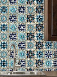 10入組曼陀羅圖案啞光瓷磚地板貼紙 - 彩色 - 查看 2