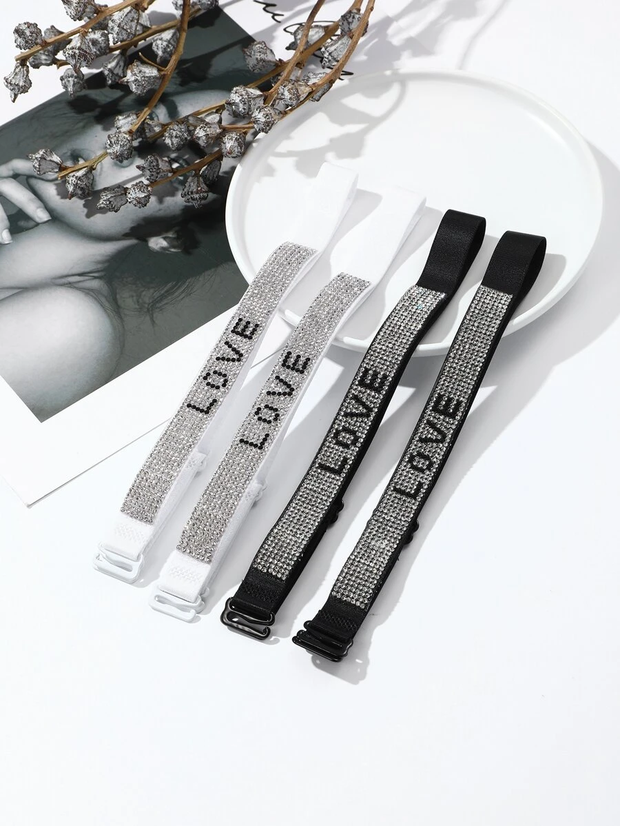 2pairs Rhinestone Letter Bra Strap, For R Ave - Multicolor - View 1