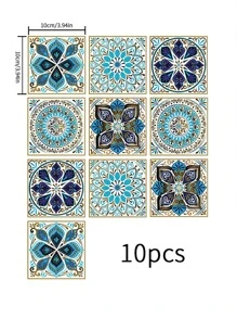 10入組曼陀羅圖案啞光瓷磚地板貼紙 - 彩色 - 查看 6