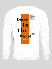 Men Slogan Graphic Pullover - White - View 1