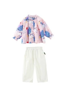 Niñitas 1 pieza conejo & con estampado de dibujos animados de manga raglán Top & 1 pieza Pantalones - Multicolor - Ver 3