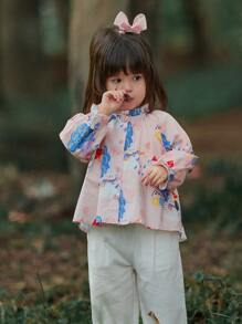 Niñitas 1 pieza conejo & con estampado de dibujos animados de manga raglán Top & 1 pieza Pantalones - Multicolor - Ver 8