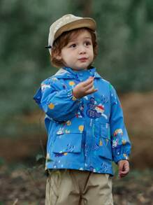 小男童卡通圖案翻蓋口袋連帽夾克