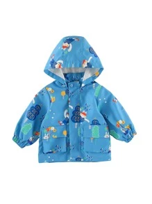 小男童卡通圖案翻蓋口袋連帽夾克