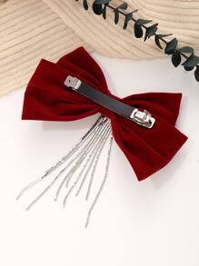 1pc Velvet Bowknot & Rhinestone & Tassel Decor Hair Clip Suitable For Everyday Life And Attending Events - Multicolor - View 6