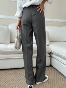 DAZY Fold Pleated Slant Pocket Suit Trousers - Dark Grey - View 2