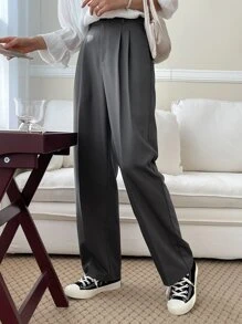 DAZY Fold Pleated Slant Pocket Suit Trousers - Dark Grey - View 3