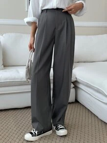 DAZY Fold Pleated Slant Pocket Suit Trousers - Dark Grey - View 4