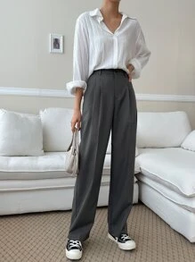 DAZY Fold Pleated Slant Pocket Suit Trousers - Dark Grey - View 5