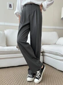 DAZY Fold Pleated Slant Pocket Suit Trousers - Dark Grey - View 6