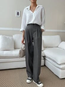 DAZY Fold Pleated Slant Pocket Suit Trousers - Dark Grey - View 7