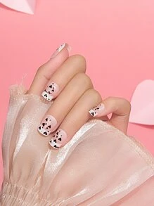 prettysecrets 24pcs Short Square Heart Print Fake Nail & 1pc Nail File & 1sheet Tape - Multicolor - View 1