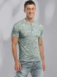 NITAGUT 男士雜色針織半排扣T恤 - 墨綠色 - 查看 1