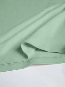 SHEIN EZwear Camiseta con estampado de slogan de cuello redondo - verde menta - Ver 3